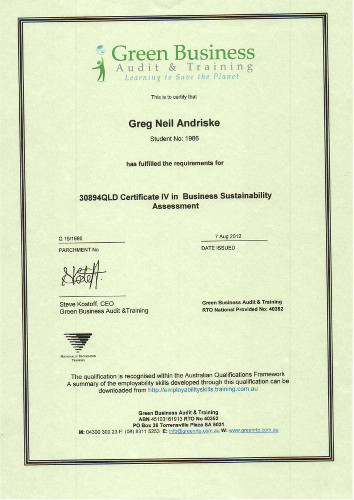 Certificate IV Business Sustainability Assessment.