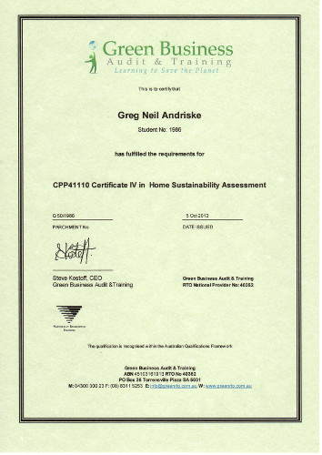Cerificate IV Home Sustainability Assessment.